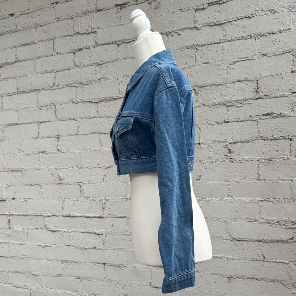 Topshop MOTO Cropped Denim Jacket Size 2 - Picture 5 of 11